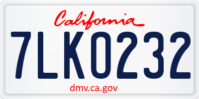 CA license plate 7LKO232