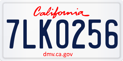 CA license plate 7LKO256