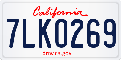 CA license plate 7LKO269