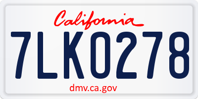 CA license plate 7LKO278
