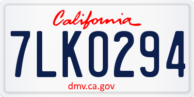 CA license plate 7LKO294