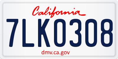 CA license plate 7LKO308