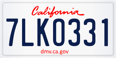 CA license plate 7LKO331