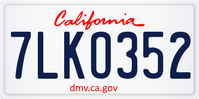 CA license plate 7LKO352