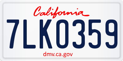 CA license plate 7LKO359