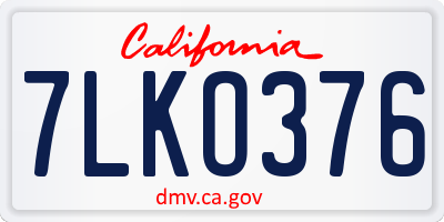 CA license plate 7LKO376