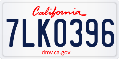 CA license plate 7LKO396