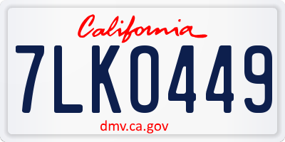 CA license plate 7LKO449