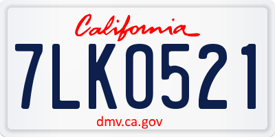 CA license plate 7LKO521