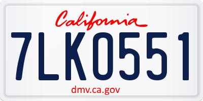 CA license plate 7LKO551