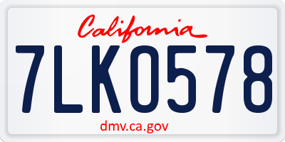 CA license plate 7LKO578