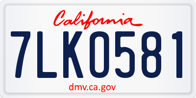 CA license plate 7LKO581