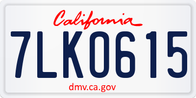 CA license plate 7LKO615
