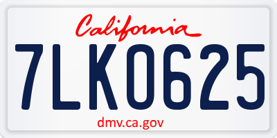 CA license plate 7LKO625