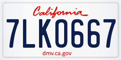 CA license plate 7LKO667