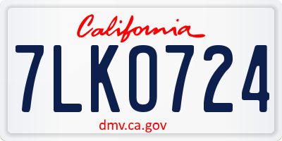 CA license plate 7LKO724