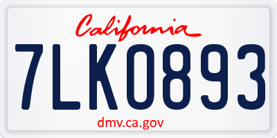 CA license plate 7LKO893