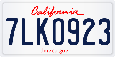 CA license plate 7LKO923