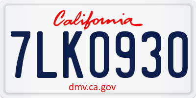 CA license plate 7LKO930