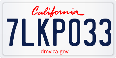 CA license plate 7LKP033