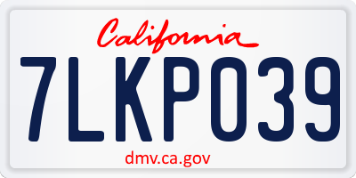 CA license plate 7LKP039