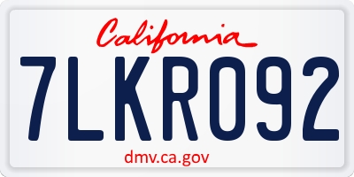 CA license plate 7LKR092