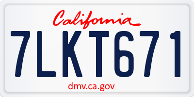 CA license plate 7LKT671