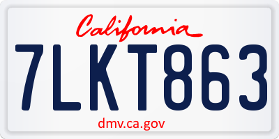 CA license plate 7LKT863