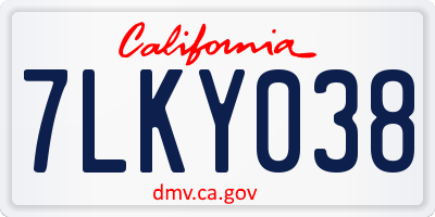 CA license plate 7LKY038