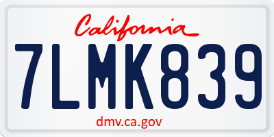 CA license plate 7LMK839