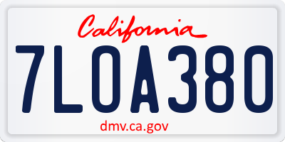 CA license plate 7LOA380