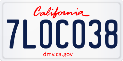 CA license plate 7LOC038
