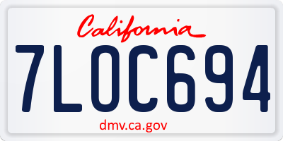 CA license plate 7LOC694