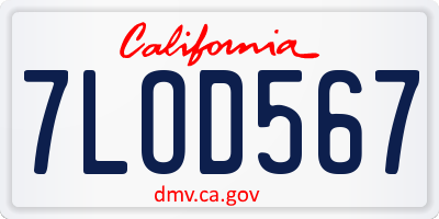 CA license plate 7LOD567