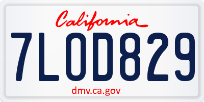 CA license plate 7LOD829