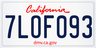 CA license plate 7LOF093
