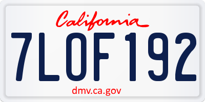 CA license plate 7LOF192