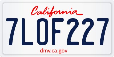 CA license plate 7LOF227