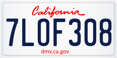 CA license plate 7LOF308