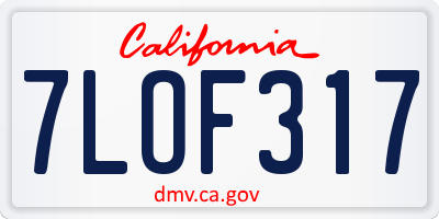 CA license plate 7LOF317