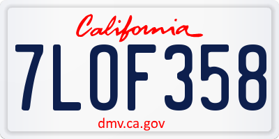 CA license plate 7LOF358