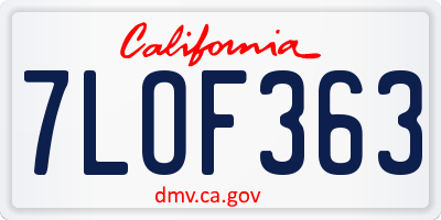 CA license plate 7LOF363