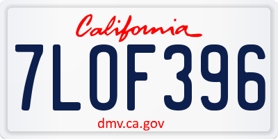 CA license plate 7LOF396