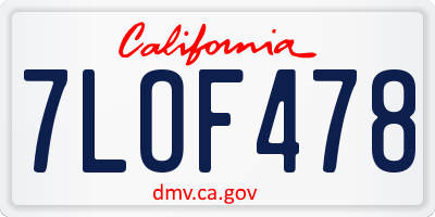 CA license plate 7LOF478