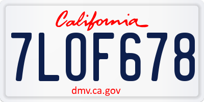 CA license plate 7LOF678