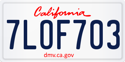 CA license plate 7LOF703