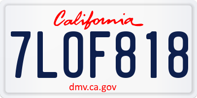 CA license plate 7LOF818