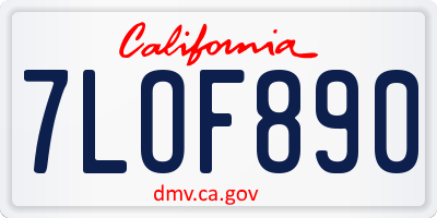 CA license plate 7LOF890