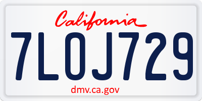 CA license plate 7LOJ729