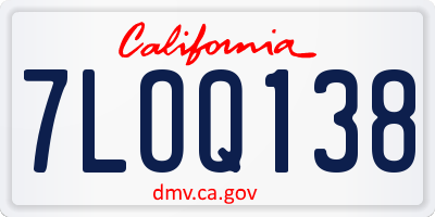 CA license plate 7LOQ138